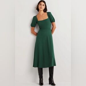 Boden Green Puff Sleeve A-line Midi Dress